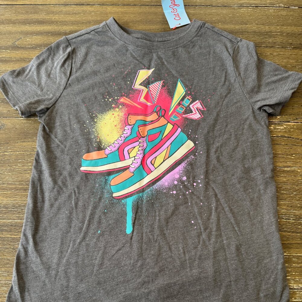 NWT!  Boys Cat & Jack gray sneaker 80's inspired t-shirt tee top size Small 6/7